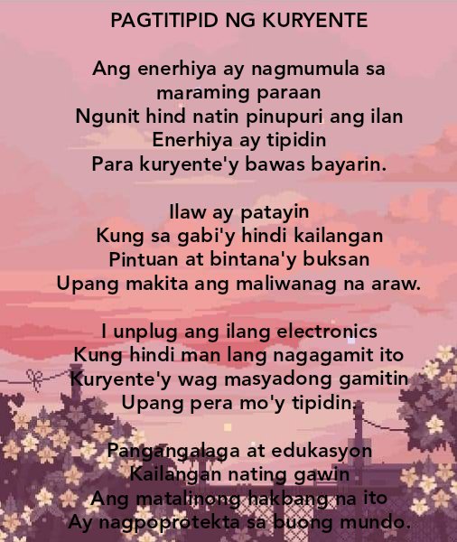 Conservation of Energy (Poem) Pagtitipid ng Kuryente (Tula) – Marnell_